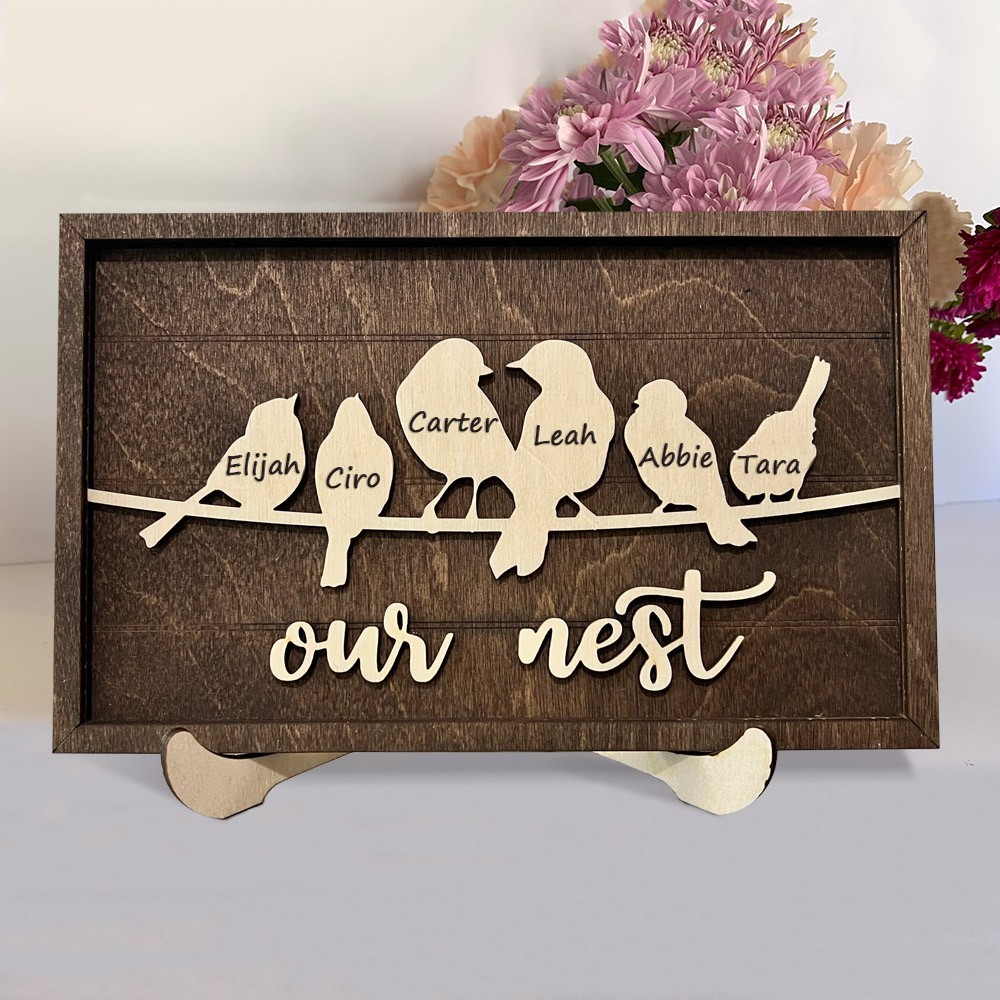 Gepersonaliseerd Ons Nest Familie Vogelbord met gegraveerde namen