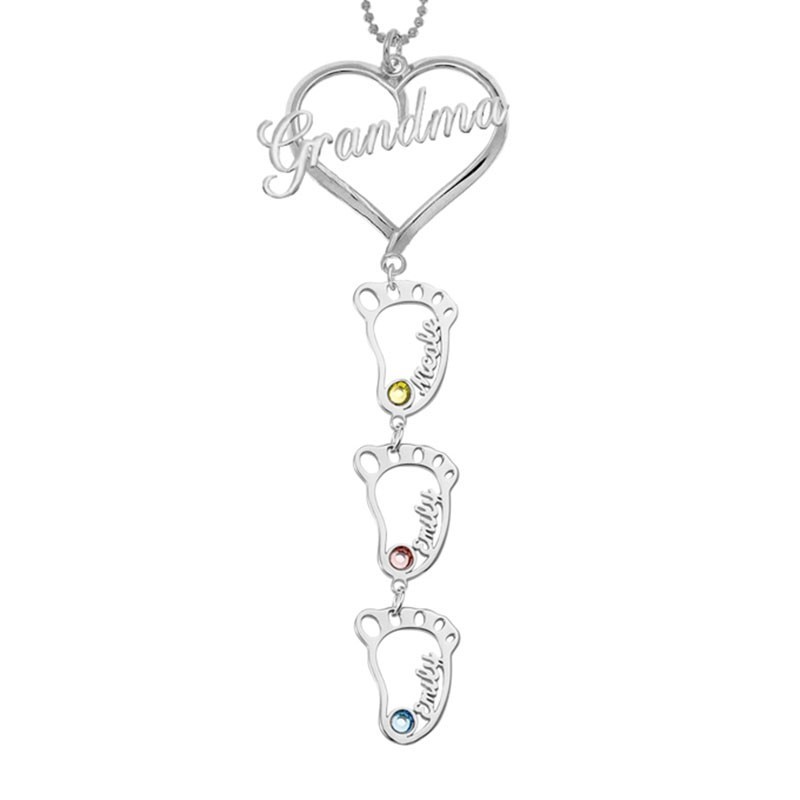 Gepersonaliseerde 1-10 Babyvoeten Hangers Oma Ketting Met Namen En Geboortestenen Verjaardagscadeau Voor Oma