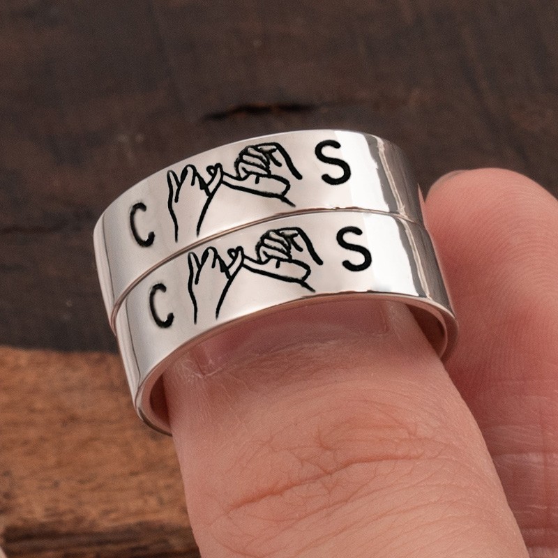 Gepersonaliseerde initialen Pinky Swear minimalistische stapelbare ringset voor koppels