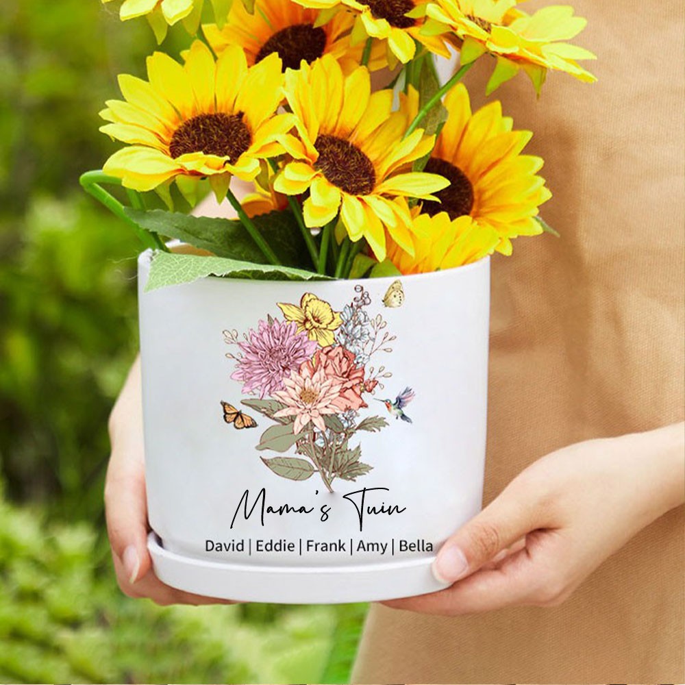 Gepersonaliseerde oma's tuin geboorte bloempot met namen cadeaus Moederdag cadeau Kerstcadeau