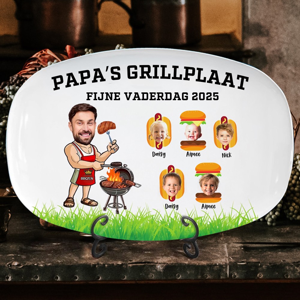 Gepersonaliseerde grillplaat voor papa met de namen van de kinderen. Een gepersonaliseerde barbecueplaat voor het gezin. Een uniek cadeau voor papa.