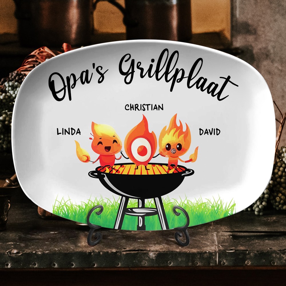 Gepersonaliseerde kunstprint: opa's grillplaat, gepersonaliseerde BBQ-plaat met kindernamen, familiecadeau voor opa, unieke cadeau-ideeën voor Vaderdag