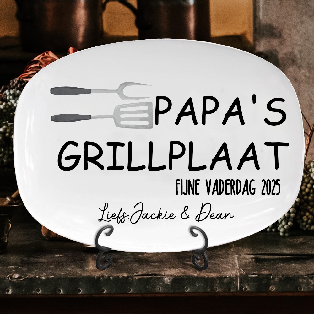 Gepersonaliseerde grillplaat voor papa, gepersonaliseerde grill-BBQ-schaal, gepersonaliseerde serveerschaal, Vaderdagcadeau voor BBQ-liefhebbers, unieke cadeaus voor hem