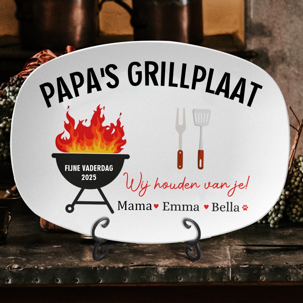 Gepersonaliseerde grillplaat cadeau voor Vaderdag 2025 Cadeau van kleinkinderen Gepersonaliseerde schaal BBQ-grillcadeau Kook vaders grillschaal