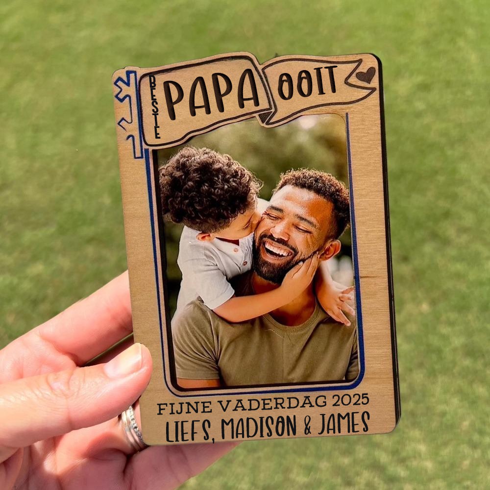 Persoonlijke houten koelkastmagnet met foto, cadeau voor papa, op maat gemaakte foto-ramen, uniek cadeau voor Vaderdag, verjaardagscadeau voor papa.