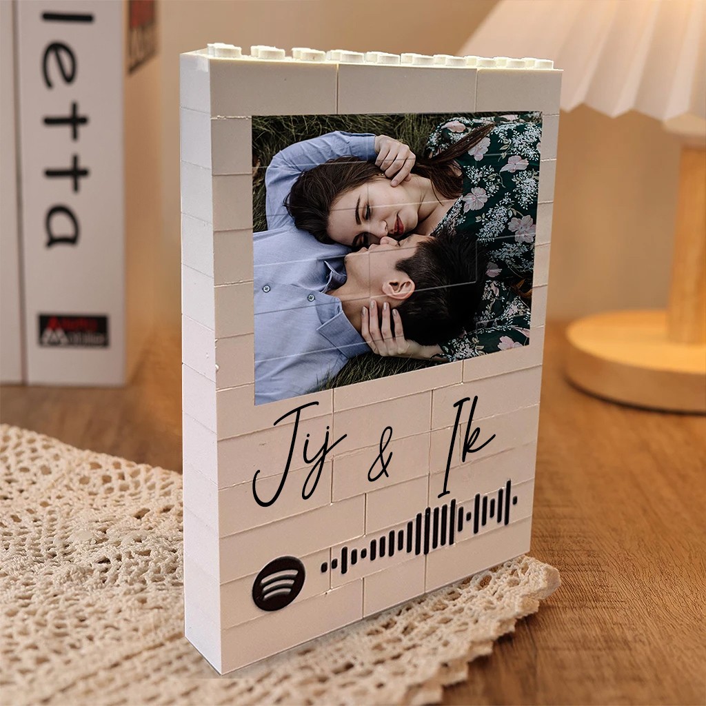 Gepersonaliseerde Spotify Muziek Nummer Foto Bouwblok Puzzel Jubileum Cadeaus voor Haar Valentijnsdag Cadeau voor Koppels
