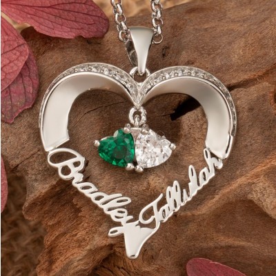 Aangepaste hartvormige 3D gegraveerde namenketting met geboortestenen Jubileumcadeau-ideeën Cadeaus voor koppels Zielsverwant