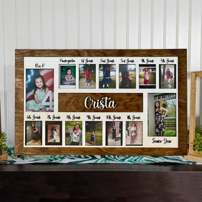 Aangepaste 3D Pre K-12 Schooljaren Fotolijst Gepersonaliseerd Klasfoto Display Frame met Verhoogde Lettering Rustiek Cadeau Voor Kinderen