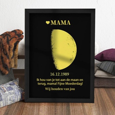 Gepersonaliseerd houten maanfaseframe voor Moederdagcadeau