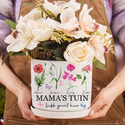 Gepersonaliseerde oma's tuin geboorte bloempot met namen cadeaus Moederdag cadeau Kerstcadeau