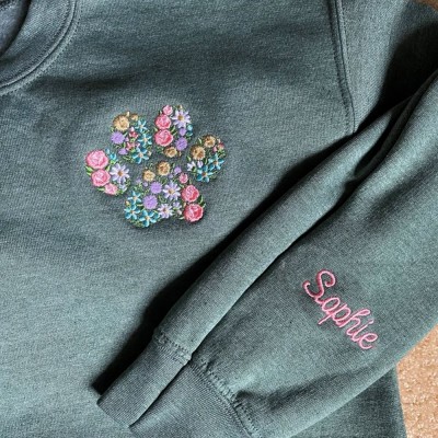 Aangepaste bloemen Pet Paw geborduurde sweatshirt hoodie Kerstcadeau-ideeën Unieke aandenkens voor dierenliefhebbers