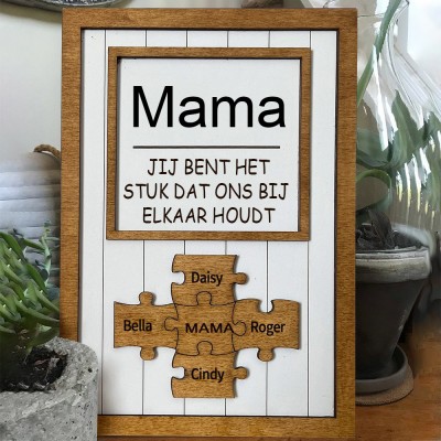 Persoonlijk Mamma Jij Bent Het Puzzelstuk Dat Ons Bij Elkaar Houd Houten Puzzelstukken Naambord Uniek Geschenk Voor Moeder Grootmoeder Moederdag Cadeau Ideeën