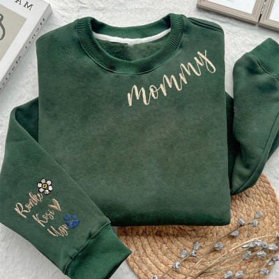 Aangepaste Mommy Geborduurde Sweatshirt Hoodie Met Namen Op De Mouw Moederdag Cadeau-ideeën
