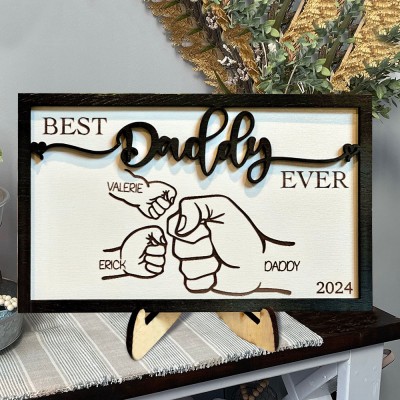 Gepersonaliseerd beste vader ooit vuiststoot frame houten bord met kindernamen betekenisvol cadeau voor vader Vaderdagcadeaus