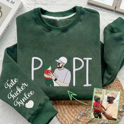 Gepersonaliseerde Papi geborduurde sweatshirt hoodie met familiefoto Uniek cadeau voor papa Vaderdag cadeau-ideeën