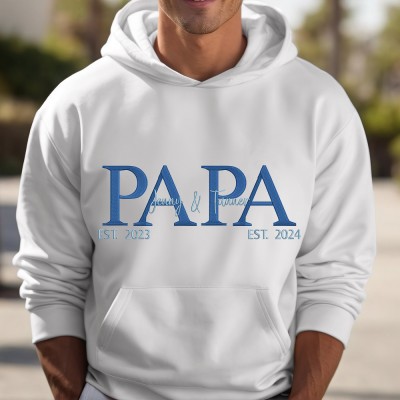 Gepersonaliseerde Papa Hoodie Geborduurd Aangepast Sweatshirt T-shirt Met Kindernamen Vaderdag Cadeau-ideeën