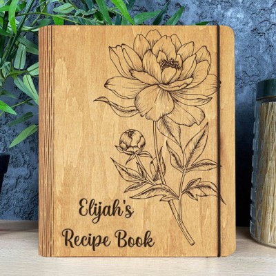 Gepersonaliseerd receptenboek, blanco map, houten, aangepast kookboek, cadeaus voor moeder, oma, familie, kerstcadeau