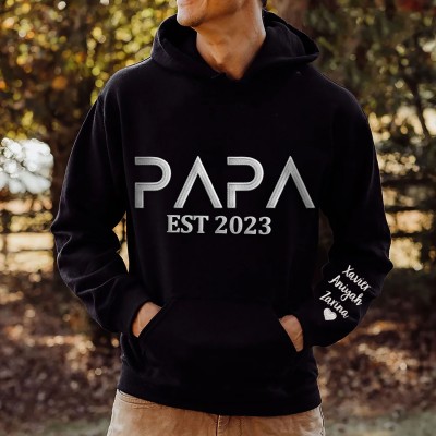 Gepersonaliseerde Hoodie Sweatshirt Geborduurde Papa Met Datum En Namen Van De Kinderen Vaderdag Cadeau-ideeën