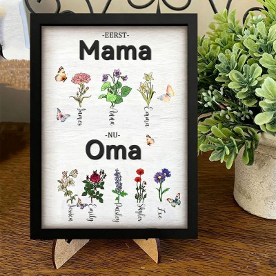 Gepersonaliseerd houten geboortemaand bloemenbord voor moeders en grootmoeders met namen van kinderen, uniek aandenken, cadeau voor moeder, grootmoeder, Moederdagcadeau.