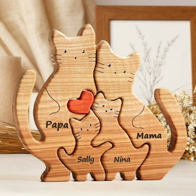 Gepersonaliseerde houten kattenfiguren, familiepuzzels, blokken met gegraveerde namen, uniek cadeau voor moeder en oma, cadeau-ideeën voor Moederdag