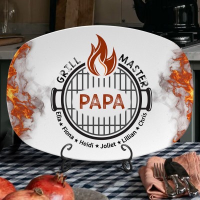 Aangepaste kunstprint Papa Grill Master Plate met kindernamen Vaderdagcadeaus Familiecadeau voor papa