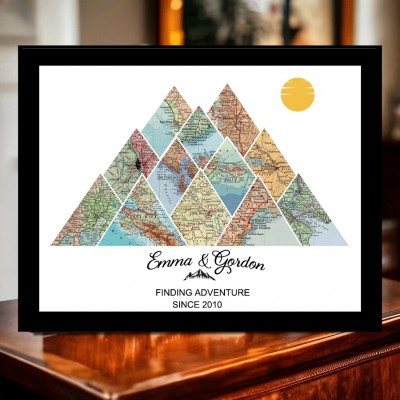 Avontuurlijke reiskaart Frame Bergwandkunst Gepersonaliseerd jubileumcadeau voor vrouw en echtgenoot Kerstcadeau