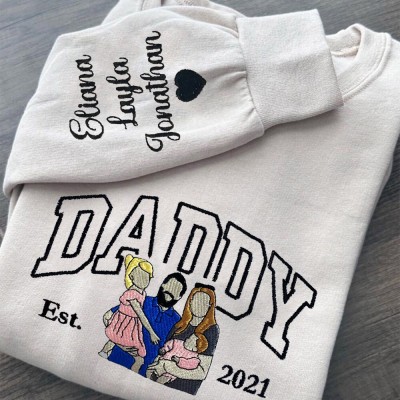 Aangepaste Papa Familie Foto Geborduurde Sweatshirt Hoodie Uniek Cadeau Voor Papa Vaderdag Cadeau Ideeën