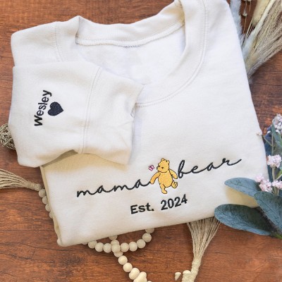 Gepersonaliseerde Mama Bear Geborduurde Sweatshirt Hoodie Met Namen Kerstcadeau-ideeën