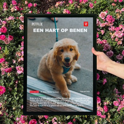 Gepersonaliseerde Netflix-fotoposter met hond, uniek cadeau voor dierenliefhebbers. Verjaardagscadeau voor kinderen, betekenisvol aandenken voor dierenliefhebbers.