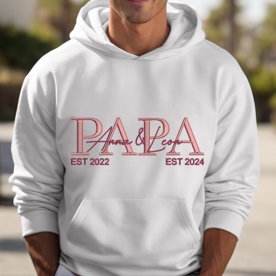 Gepersonaliseerd geborduurd met kindernamen Papa Hoodie Sweatshirt T-shirt Vaderdagcadeaus