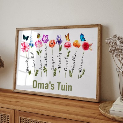Gepersonaliseerde Kunstafdruk Geboortemaand Bloem Lijst Plaatje Met KinderNamen Aangepast Oma's Tuin Unieke Cadeaus Voor Mama Oma Moederdagcadeaus
