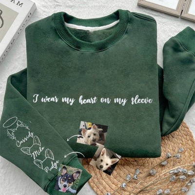 Gepersonaliseerde Draag mijn hart op mijn mouw Geborduurde huisdieroren Sweatshirt Hoodie Betekenisvolle geschenken voor dierenliefhebbers