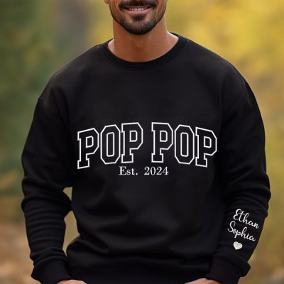 Gepersonaliseerde Poppop geborduurde sweatshirt hoodie sweatshirt met kindernamen aandenken vaderdag cadeau-ideeën