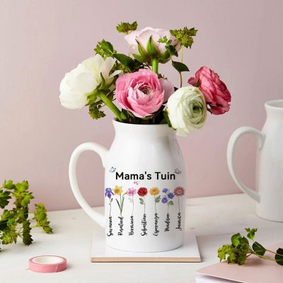 Gepersonaliseerde 'Mama's Tuin' Vaas | Met Geboortebloemen & Namen van Kinderen | Cadeau voor Mama & Oma | Moederdag & Verjaardag