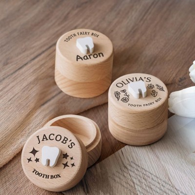 Gepersonaliseerde gegraveerde houten babytandenfee-herinneringsdoos Eerste verjaardagscadeau voor kinderen Babyshowercadeaus