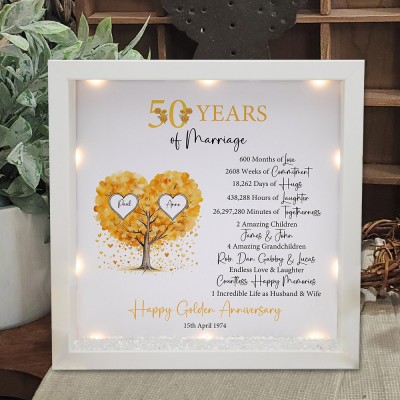 Gepersonaliseerd 50-jarig huwelijksboomlichtlampframe Jubileumcadeau Kerstcadeaus voor vrouw en echtgenoot