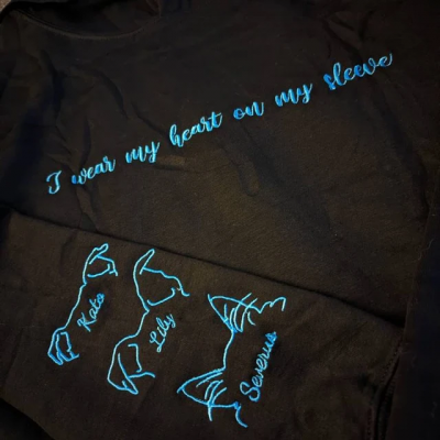 Aangepaste Ik draag mijn hart op mijn mouw Geborduurde hondenoren Omtrek Sweatshirt Hoodie Aandenkencadeaus voor dierenliefhebbers