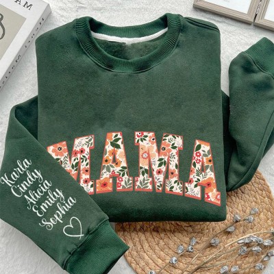 Aangepaste bloemen mama geborduurde sweatshirt hoodie aandenken cadeau voor mama kerstcadeau-ideeën