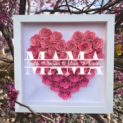 Gepersonaliseerde handgemaakte papieren bloemenschaduw houten doos familie cadeau voor moeder oma Moederdag cadeau-ideeën