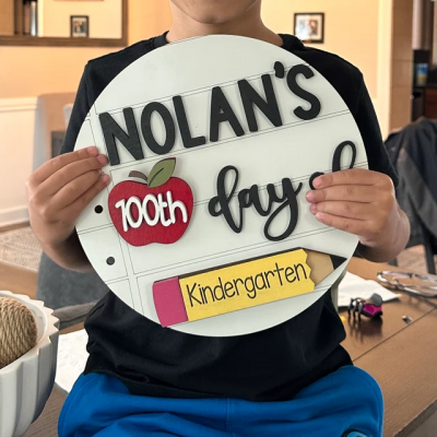 Gepersonaliseerde 100e dag van de kleuterschool foto-rekwisiet Aangepaste verwisselbare ronde houten bord cadeau-ideeën voor kinderen