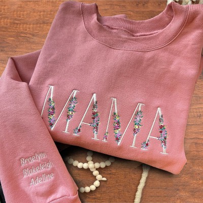 Gepersonaliseerde Floral Mama Geborduurde Sweatshirt Hoodie Unieke Kerstcadeau-ideeën