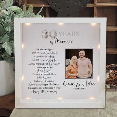 Gepersonaliseerde 30 jaar huwelijk foto lichtgevende lamp frame kerstcadeau voor vrouw echtgenoot jubileum cadeau-ideeën