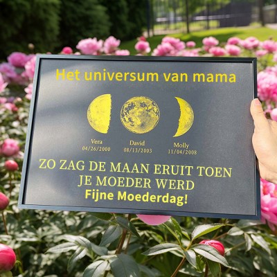 Aangepaste Mommy's Universe Maanfase Print Frame met kindernamen Unieke Moederdagcadeaus
