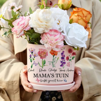 Gepersonaliseerde oma's tuin geboorte bloempot met namen cadeaus Moederdag cadeau Kerstcadeau