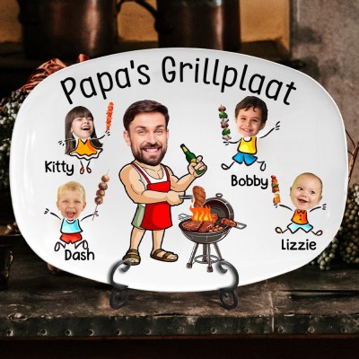 Persoonlijke barbecueplaat voor papa met portret en namen van de kinderen, op maat gemaakte gezinsbarbecue, uniek keukencadeau voor papa, Vaderdagcadeau