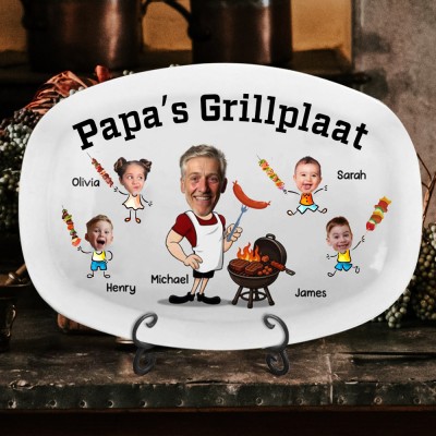 Gepersonaliseerde kinderfoto van een papa-grillplaat, cadeau voor papa van kinderen, gepersonaliseerde grillplaat voor papa met de namen van de kinderen, cadeaus voor vaderdag