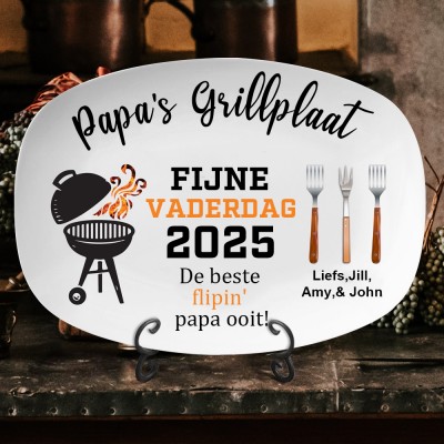 Gepersonaliseerde grillplaat voor papa, gepersonaliseerde BBQ-schaal, grillplaat cadeau van kinderen, papa cadeau voor papa, opa bord 2025, vaderdag cadeau