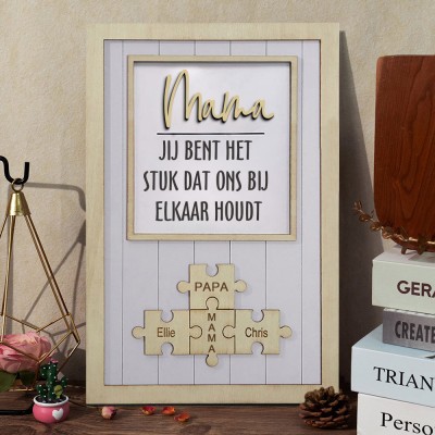 Gepersonaliseerde moeder Jij bent de link die ons bindt Naampuzzel Logo Moederdag Cadeau Unieke plaquette Cadeau voor moeder Oma