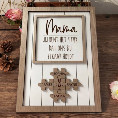 Gepersonaliseerde houten puzzelstukjes voor mama met namen van kinderen Moederdag cadeau-ideeën Uniek cadeau voor oma