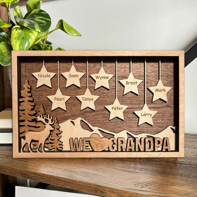 Gepersonaliseerd We Love Grandpa houten frame bord met namen van kleinkinderen betekenisvol aandenken cadeau vaderdag cadeau